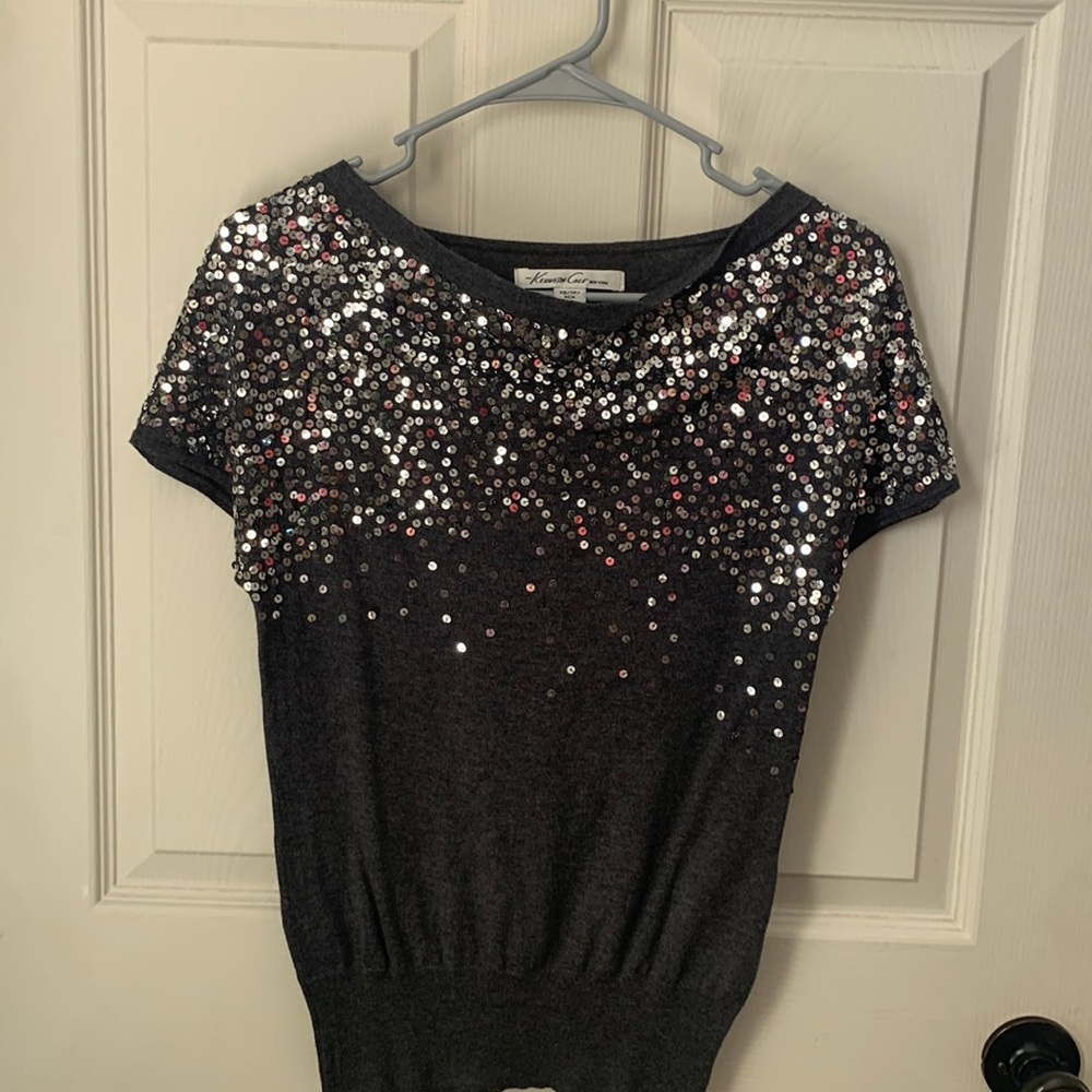 Short sleeve sweater top with sequins